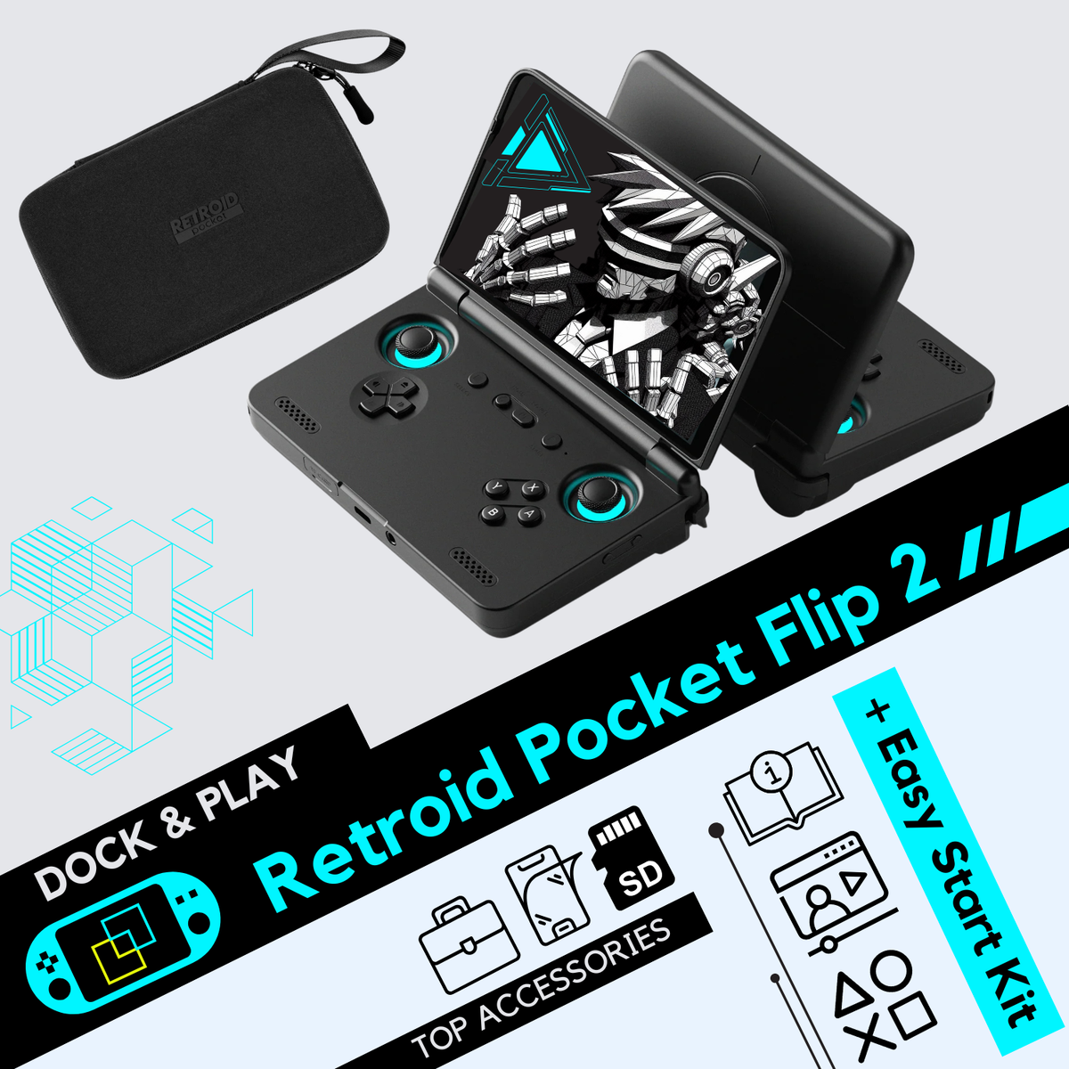Étui De Protection Retroid Pocket Flip 2 - Boîte De Stockage PETG 3D Imprimée Avec Sangle Et Accès Charge