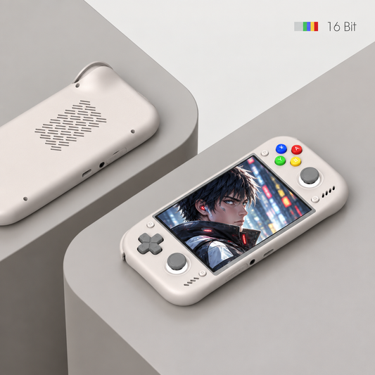 Retroid Pocket Nova 16 Bit, gros plan anime et couleurs assorties